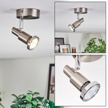 Firan ceiling light, ceiling spotlight LED chrome, matt nickel, 1-light source