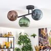 Koyoto ceiling light, globe light blue, green, coppery, 3-light sources