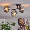 Gastor ceiling light, globe light chrome, clear, Smoke-coloured, 3-light sources