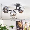 Gastor ceiling light, globe light chrome, clear, Smoke-coloured, 3-light sources