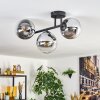 Gastor ceiling light, globe light chrome, clear, Smoke-coloured, 3-light sources