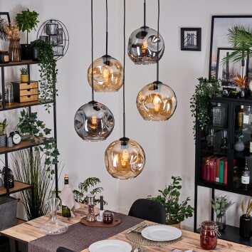 Ripoll hanging light, globe light, Cluster pendant lamp Amber, Smoke-coloured, 5-light sources