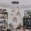 Koyoto hanging light, globe light, Cluster pendant lamp Amber, clear, Smoke-coloured, 5-light sources
