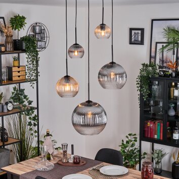 Koyoto hanging light, globe light, Cluster pendant lamp Amber, clear, Smoke-coloured, 5-light sources