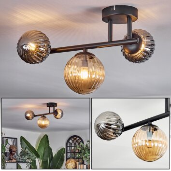 Chehalis ceiling light, globe light Amber, Smoke-coloured, 3-light sources