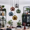 Ripoll hanging light, globe light, Cluster pendant lamp blue, chrome, gold, green, coppery, Smoke-coloured, 5-light sources