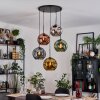 Ripoll hanging light, globe light, Cluster pendant lamp blue, chrome, gold, green, coppery, Smoke-coloured, 5-light sources