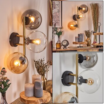 Gastor globe light, wall light gold, black, 3-light sources