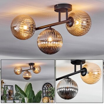Chehalis ceiling light, globe light Amber, chrome, Smoke-coloured, 3-light sources