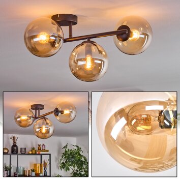 Gastor ceiling light, globe light Amber, 3-light sources
