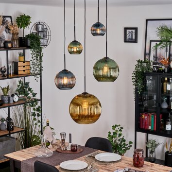 Koyoto hanging light, globe light, Cluster pendant lamp blue, gold, green, 5-light sources