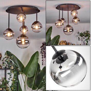 Chehalis ceiling light, globe light clear, Smoke-coloured, 5-light sources