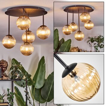 Chehalis ceiling light, globe light Amber, 5-light sources