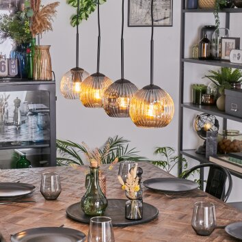 Ripoll hanging light, globe light, pendant light Amber, clear, Smoke-coloured, 4-light sources