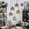Koyoto hanging light, globe light, Cluster pendant lamp chrome, gold, clear, coppery, Smoke-coloured, 5-light sources