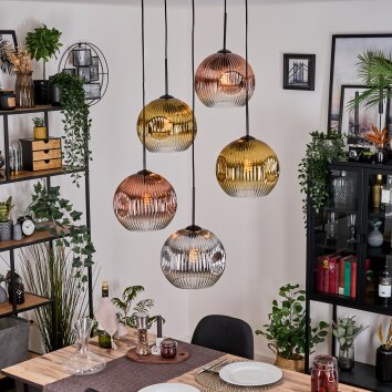 Koyoto hanging light, globe light, Cluster pendant lamp chrome, gold, clear, coppery, Smoke-coloured, 5-light sources