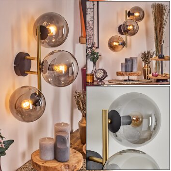 Gastor globe light, wall light 42 cm gold, black, 3-light sources