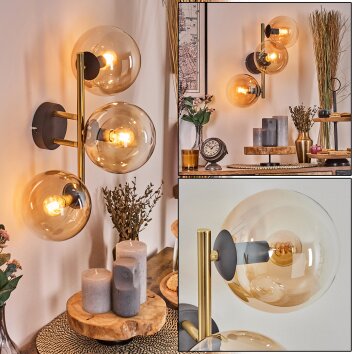 Gastor globe light, wall light 42 cm gold, black, 3-light sources