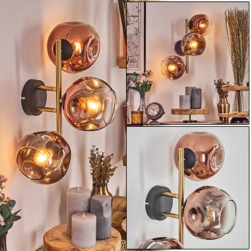 Ripoll globe light, wall light gold, black, 3-light sources