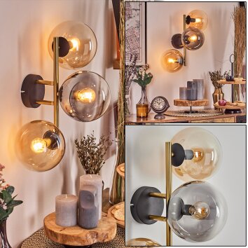 Gastor globe light, wall light gold, black, 3-light sources