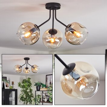 Ripoll ceiling light, globe light Amber, clear, 3-light sources