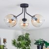 Koyoto ceiling light, globe light Amber, clear, 3-light sources