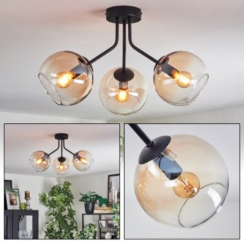 Koyoto ceiling light, globe light Amber, clear, 3-light sources