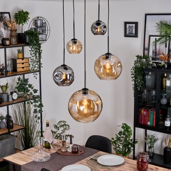 Ripoll hanging light, globe light, Cluster pendant lamp Amber, Smoke-coloured, 5-light sources