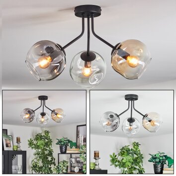 Ripoll ceiling light, globe light Amber, clear, Smoke-coloured, 3-light sources