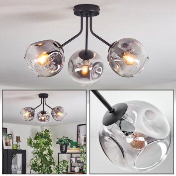 Ripoll ceiling light, globe light clear, Smoke-coloured, 3-light sources