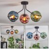 Ripoll ceiling light, globe light blue, green, coppery, 3-light sources