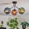 Ripoll ceiling light, globe light blue, green, coppery, 3-light sources
