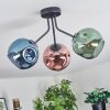 Ripoll ceiling light, globe light blue, green, coppery, 3-light sources