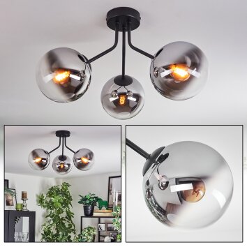 Gastor ceiling light, globe light chrome, clear, Smoke-coloured, 3-light sources