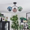 Koyoto ceiling light, globe light blue, green, coppery, 3-light sources