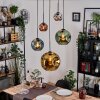 Ripoll hanging light, globe light, Cluster pendant lamp blue, chrome, gold, green, coppery, Smoke-coloured, 5-light sources