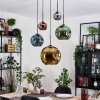 Ripoll hanging light, globe light, Cluster pendant lamp blue, chrome, gold, green, coppery, Smoke-coloured, 5-light sources