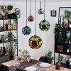 Ripoll hanging light, globe light, Cluster pendant lamp blue, chrome, gold, green, coppery, Smoke-coloured, 5-light sources