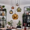 Ripoll hanging light, globe light, Cluster pendant lamp blue, chrome, gold, green, coppery, Smoke-coloured, 5-light sources