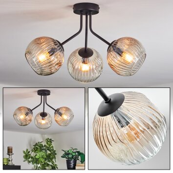 Ripoll ceiling light, globe light Amber, clear, 3-light sources