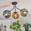 Ripoll ceiling light, globe light blue, gold, green, 3-light sources