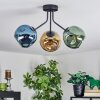 Ripoll ceiling light, globe light blue, gold, green, 3-light sources
