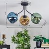 Ripoll ceiling light, globe light blue, gold, green, 3-light sources