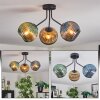 Koyoto ceiling light, globe light blue, gold, green, 3-light sources