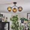 Koyoto ceiling light, globe light blue, gold, green, 3-light sources