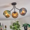 Koyoto ceiling light, globe light blue, gold, green, 3-light sources