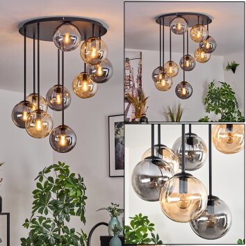 Gastor ceiling light, globe light Amber, Smoke-coloured, 9-light sources