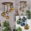 Ripoll ceiling light, globe light blue, gold, green, 9-light sources
