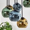 Ripoll ceiling light, globe light blue, gold, green, 9-light sources