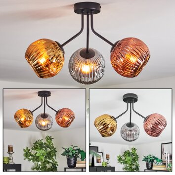 Ripoll ceiling light, globe light gold, coppery, Smoke-coloured, 3-light sources